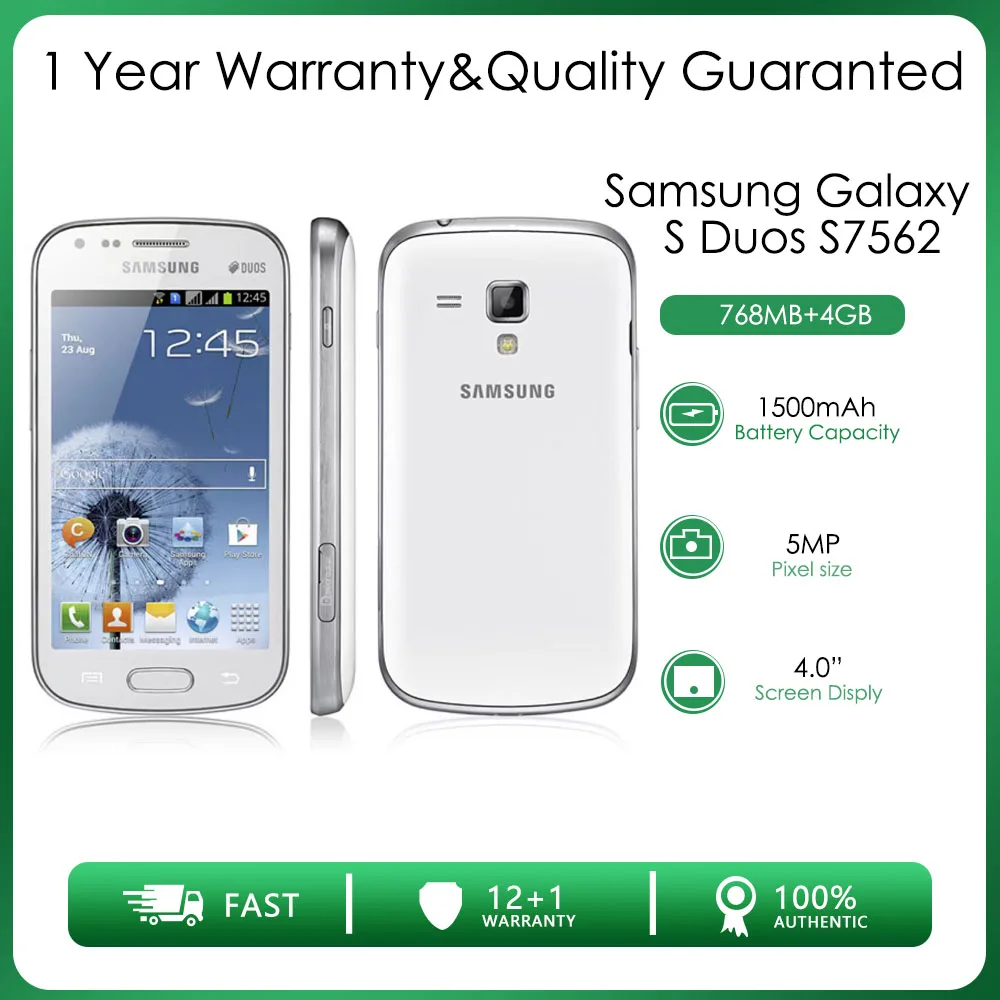 Оригинальный Разблокированный Samsung Galaxy S Duos S7562 С двумя SIM-картами 768 МБ ОЗУ 4 ГБ ПЗУ 5 МП 4,0 