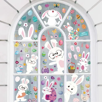 Пасхальные наклейки на окна Пасхальные наклейки на окна Наклейки на стеклянные двери с кроличьим яйцом для дома, офиса, школьных вечеринок