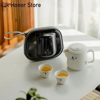 Бутик-дорожный чайный сервиз с ручной росписью 