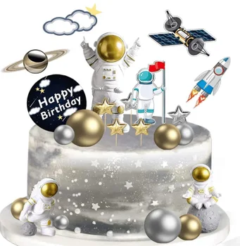 Украшения торта на космическую тематику, Планета Ракета, металлический шар, декор для торта, Топпер для торта на День рождения Маленького астронавта, с Днем рождения