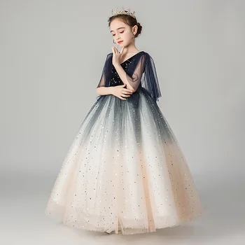 Детские смокинги из детской пушистой ткани, вечернее платье для ведущего на подиуме, детское свадебное платье, платье принцессы