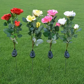 Светодиодная лампа Solar Rose с 3 головками Solar Rose Light Водонепроницаемые садовые ландшафтные цветочные ночные светодиодные фонари для украшения газона дома