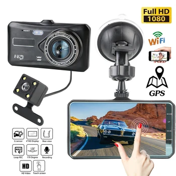 Регистратор WiFi Автомобильный Видеорегистратор 4.0 Full HD 1080P Камера Заднего Вида Автомобиля Видеомагнитофон Auto Dashcam Black Box GPS Трек Автомобильные Аксессуары