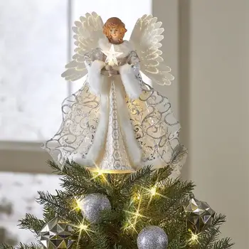 Украшение верхушки Рождественской елки светодиодными лампочками в виде куклы-ангела, подсвечивающими верхушку рождественской елки, звезду, подвеску в виде снеговика из фетра