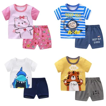 Летний детский комплект шорт с короткими рукавами для мальчиков, футболка + штаны для девочек, комплект детской одежды для малышей