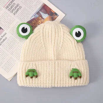 Новая Японская Уличная Одежда Harajuku Beanie Frog Вязаная Шапка Женская Осенне-Зимняя Милая Шапочка-Лягушка