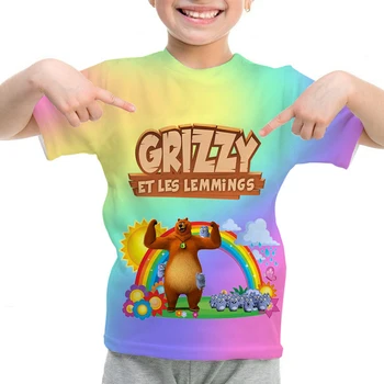 Летние детские футболки Grizzy And The Lemmings, Детские футболки с 3D героями мультфильмов, Camiseta Для мальчиков И девочек, Футболки для подростков, Футболки для малышей, Топы