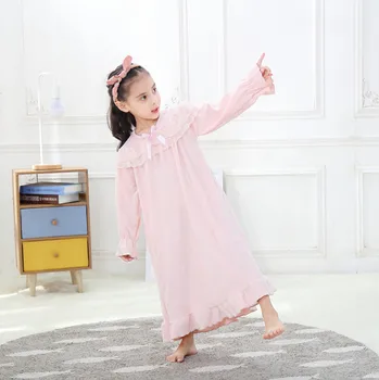 Весенняя ночная рубашка для девочек, розовое фланелевое длинное ночное платье для девочек, Европейская свободная Мягкая Детская пижама, кружевная домашняя одежда, пижамы