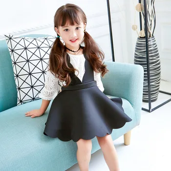 Модная Красивая Мода Для Девочек 2021 Весна Осень Новая Корейская Версия Газовой Блузки С Юбкой На подтяжках Два Детских Костюма