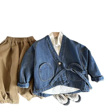 Корейская детская одежда, джинсовая куртка, весна 2023, Новый топ для мальчиков, Детские Куртки для девочек, зимнее пальто для мальчиков