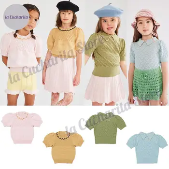 Летний вязаный топ, блузка-рубашка для девочек, бренд MP, Детская одежда, пуловер с короткими рукавами, Детский хлопковый трикотаж, топы, блузка для девочек