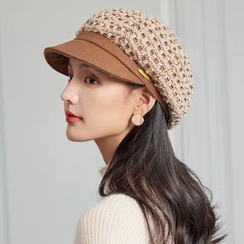 Зимняя высококачественная толстая теплая шерстяная восьмиугольная шляпа, женская модная кепка газетчика, Корейская фетровая кепка для газет, Женский шикарный берет