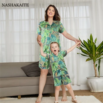 Одежда для мамы и меня, Шелковый Топ с короткими рукавами + Шорты, Пижамный комплект, Семейная одежда Для мамы и дочки, одинаковые комплекты для семьи