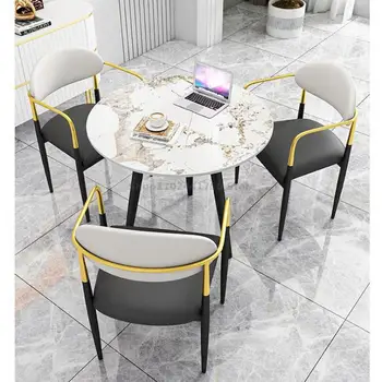 Комбинированный стол для переговоров и стул из каменной доски, современный Простой Круглый стол для приема гостей, Кофейня с молоком, офис, Прием для отдыха
