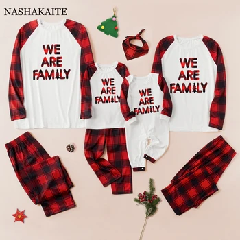 Клетчатая Рождественская пижама, семейные пижамы с буквенным принтом, подходящая одежда для сна на Хэллоуин, одежда для мамы и детей, подходящие наряды для семьи