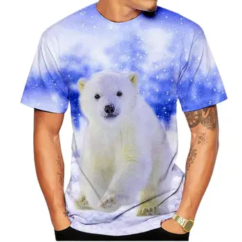 Летняя мужская футболка с 3D-принтом белого медведя, модная повседневная футболка с круглым вырезом и короткими рукавами, забава для детей.
