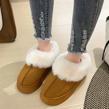 Новые зимние женские Короткие плюшевые теплые Зимние ботинки, женская модная повседневная обувь, Замшевые короткие плюшевые ботильоны на плоской подошве, обувь на платформе