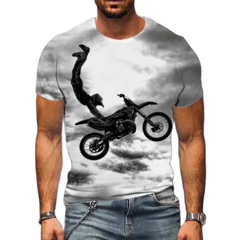 Летняя новая мужская мотоциклетная футболка с коротким рукавом 2023, топ большого размера с круглым вырезом, повседневная модная одежда для езды на мотоцикле большого размера