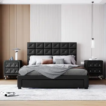 Спальный гарнитур из 3 предметов, мягкая кровать на платформе размера 