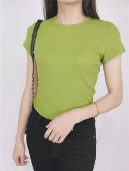 2023 Весна и лето, новая женская футболка с круглым вырезом, приталенная, свободная версия, модальная эластичная футболка в полоску с короткими рукавами