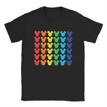 Мужская футболка Disney С Микки Маусом Rainbow Icons, Топы из 100% хлопка, Винтажная Футболка С Коротким Рукавом, Футболка С Принтом