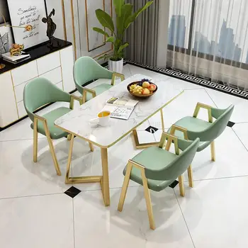 Прямоугольный стол для переговоров с имитацией мрамора и сочетание стула для магазина, офиса, Длинный стол для приема гостей, Легкая роскошь