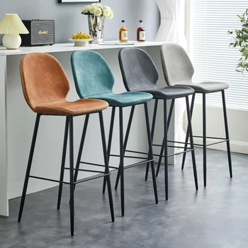 Скандинавский современный высокий табурет с простой спинкой, ретро барные стулья из искусственной кожи для кухни, Железные художественные водонепроницаемые барные стулья с защитой от пятен
