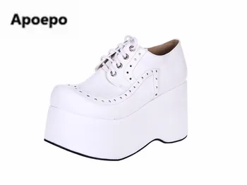 продажи бренда 2022 красные белые туфли на платформе черные белые туфли на высоком каблуке со шнуровкой толщиной 10 см, милые студенческие туфли для девочек