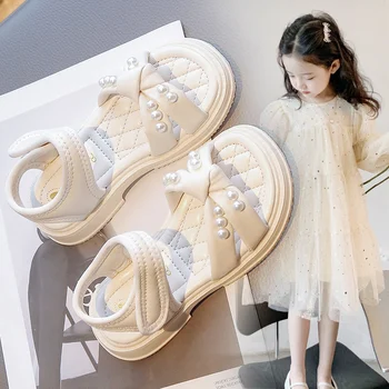 Летние сандалии для девочек, новая детская обувь с жемчугом, модная милая обувь принцессы для девочек, детская пляжная обувь