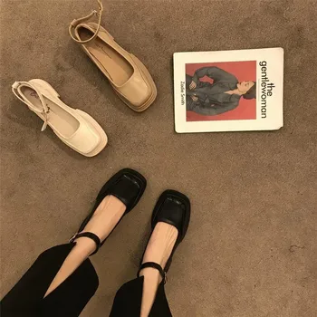 Женские туфли-лодочки из кожи Maogu на низком каблуке, летние новинки 2023 года, туфли Мэри Джейн в стиле ретро с квадратным носком и пряжкой, офисные женские туфли, Франция, Винтаж
