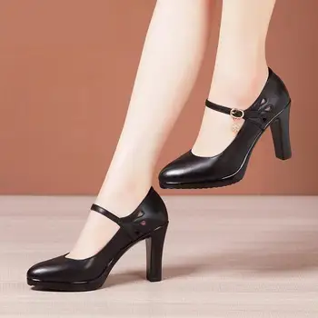 Размер 32-43 Красные, белые, черные туфли на высоком каблуке, женские туфли на шпильке с острым носком, профессиональная рабочая обувь