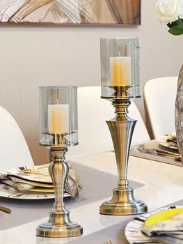 Роскошный Обеденный стол из металлического стекла, Ретро-подсвечник, Американская гостиная, ресторан, Мягкие украшения для одежды