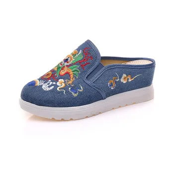 Сине-белая фарфоровая обувь с вышивкой из ткани в китайском стиле, Древние Уличные тапочки Чонсам