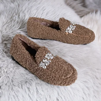 Женская осенне-зимняя Женская обувь из овечьей шерсти Оптом, Плюшевая Домашняя хлопчатобумажная обувь, теплые лоферы, Плюшевая обувь для отдыха в помещении
