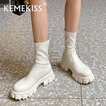 Женские ботильоны KemeKiss, женская обувь на платформе из натуральной кожи, Новое поступление 2021 года, короткие ботинки, Офисная женская обувь, Размер 34-39