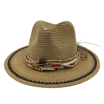 Новая шляпа, разноцветные аксессуары на цепочке из бисера для женщин и мужчин, летняя соломенная шляпа, Модная пляжная шляпа из дышащего материала