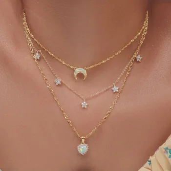 1 комплект горячего нового модного простого позолоченного ожерелья с кристаллами love moon, многослойного ожерелья для знаменитостей, уличных съемок, женского платья