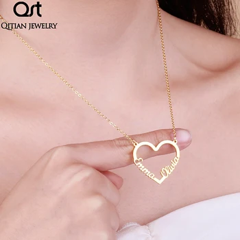 Название Ожерелья из нержавеющей стали Pandents Пользовательское имя Пользовательское ожерелье Love Heart Персонализированное для подарка женщинам