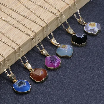 Ожерелье с подвеской из натурального камня Рейки Чакра, Разноцветные Агаты, Кварцевый цветок, Маятник, Исцеляющее Ожерелье из кристаллов синего Агата для женщин