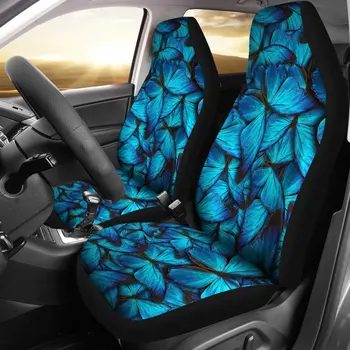 Синий чехол для сиденья с рисунком бабочки, комплект чехлов для автомобильных сидений, 2 шт., автомобильные аксессуары, автомобильные коврики
