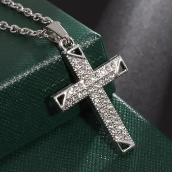 Ожерелье с крестом из белого циркония тонкой сверкающей огранки -религиозный ювелирный подарок-амулет для мужчин и женщин