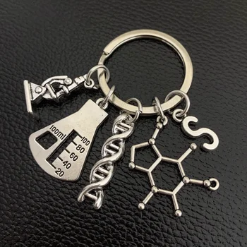 Персонализируйте брелок для микроскопа молекулярной ДНК доктора, научный Микроскоп, оборудование для медицинской школы, Подарочные украшения, Брелок для ключей с буквами