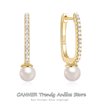 CANNER, U-образный жемчуг стерлингового серебра 925 пробы, Серьги-гвоздики Huggies, женские серьги-гвоздики с 18-каратным позолотой, ювелирные украшения для пирсинга, пряжки для ушей