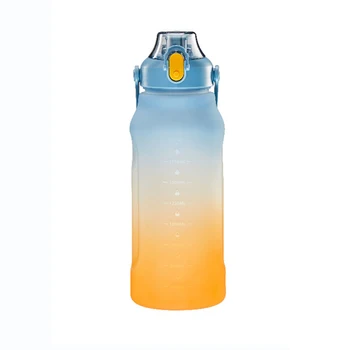 Велосипедная спортивная бутылка для воды большой емкости, градуированная соломенная чашка для фитнеса, портативные бутылки для питья с градиентом цвета для путешествий на открытом воздухе
