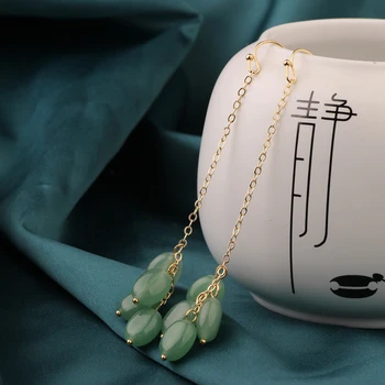 2021 НОВЫЕ летние Зеленые кисточки Винтажные Нежные серьги-капли с авантюрином в этническом китайском стиле, ювелирные изделия для женщин