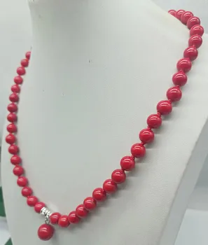 Красивые Круглые бусины из красного коралла 8 мм и ожерелье с подвеской 12 мм, 20-дюймовые Модные Женские украшения, подарки 2023