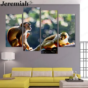 Холст с изображением милого животного обезьяны в скандинавском стиле, плакат с золотой обезьяной, настенное искусство, 4 предмета, современные аксессуары для украшения дома