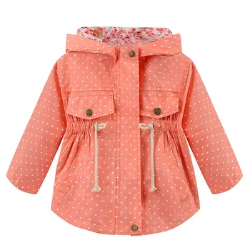 Ветровка для девочек, пальто с капюшоном в горошек и цветок, повседневное Детское пальто, куртка, Верхняя Одежда, одежда