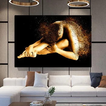 Африканский золотой черный сексуальный женский плакат, холст, настенная картина, абстрактный портрет, живопись для домашнего декора в гостиной, без рамки