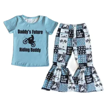 RTS Daddy's Future Riding Buddy Для маленькой девочки, Комплект одежды для папы с синими буквами, одежда для малышей, Детские Весенние мотоциклетные брюки-колокольчики